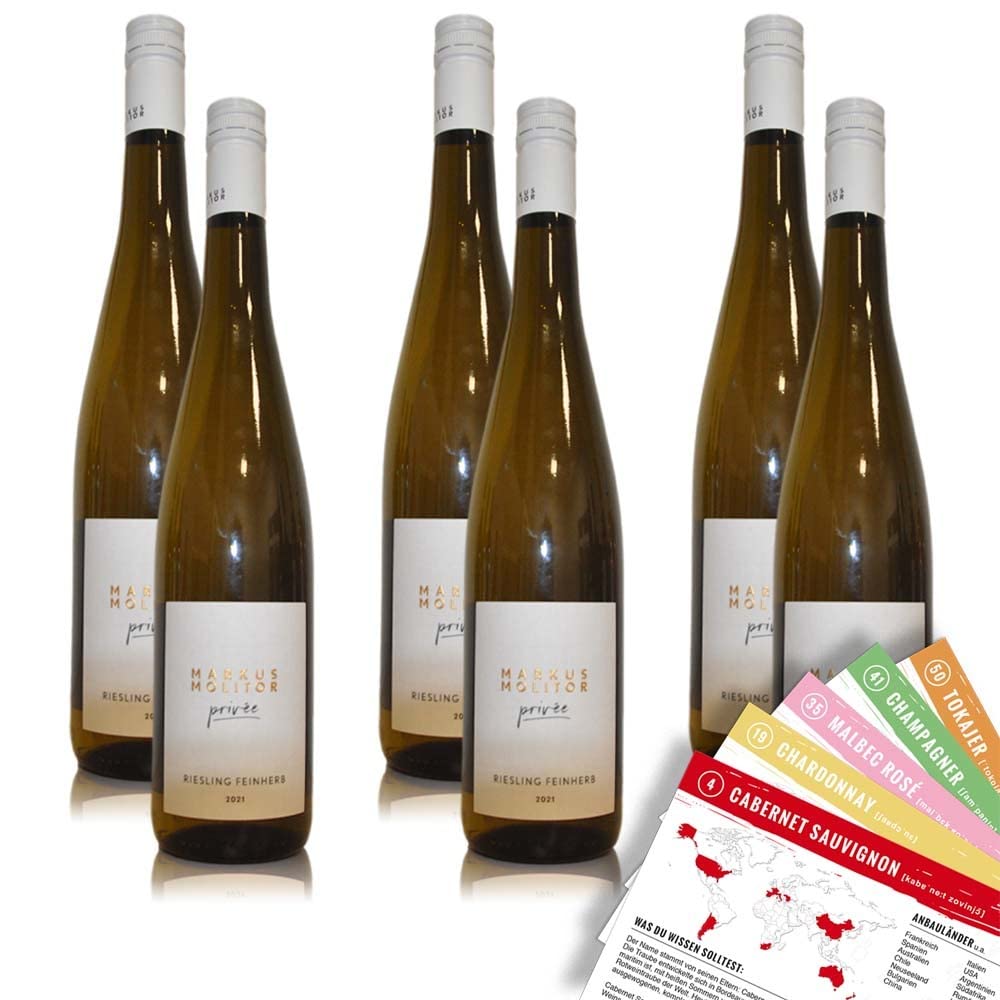 Markus Molitor Riesling, feinherb, sortenreines Weinpaket + VINOX Winecards (6x0,75l)