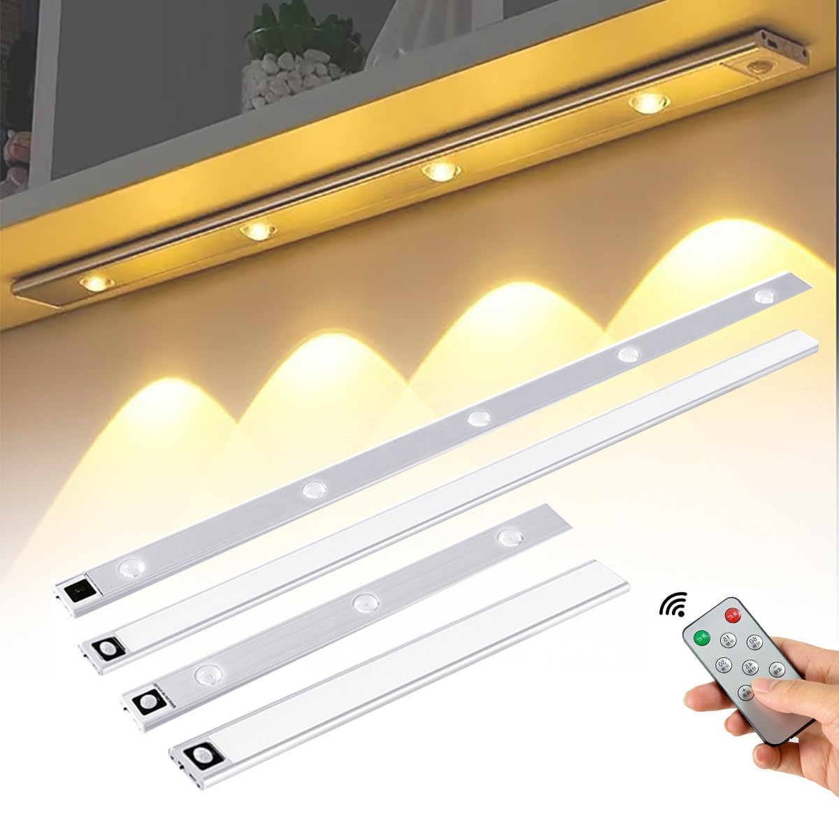 LED Motion Sensor Cabinet Light, Rechargeable Sensor Lights Indoors, Under Cabinet Kitchen Lights, Cupboard Light Indoor Magnetic Wireless USB 3 Color Temperature Stepless Dimming(SilverA,30cm/11.8in)