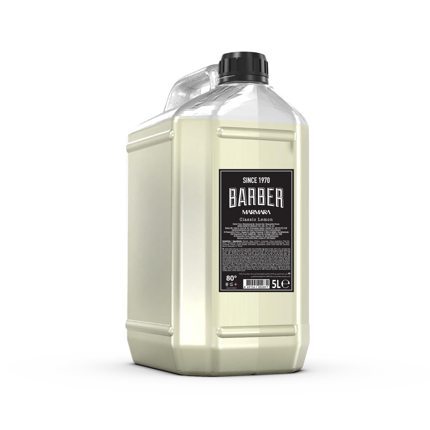 BARBER MARMARA Limon Kolonya 80° 5000ml in tanica | Acqua di Colonia | Dopo la rasatura | Dopobarba | Profumo di limone | Pacchetto portaoggetti Colonias parrucchiere