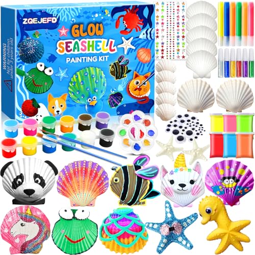 GUHAOOL Muscheln Bemalen Kinder Set, Muschel-Malset, DIY Malerei Kunst &Handwerk Set mit 6 Farbe Knete, Muscheln zum Bemalen, Geburtstagsgeschenkspielzeug für 3 4 5 6 7 8 9+ Jungen Mädchen Kinder (C)