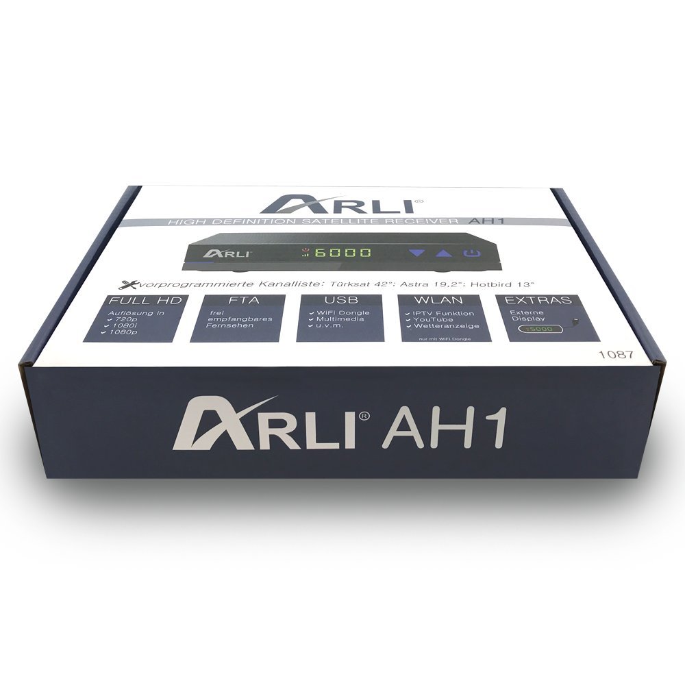 ARLI AH1 HD Sat Receiver – DVB-S2 Digitaler Satellitenreceiver, Full HD 1080p HDMI Astra/Hotbird/Türksat vorprogrammiert USB Externes Display Netzteil 12V Camping geeignet