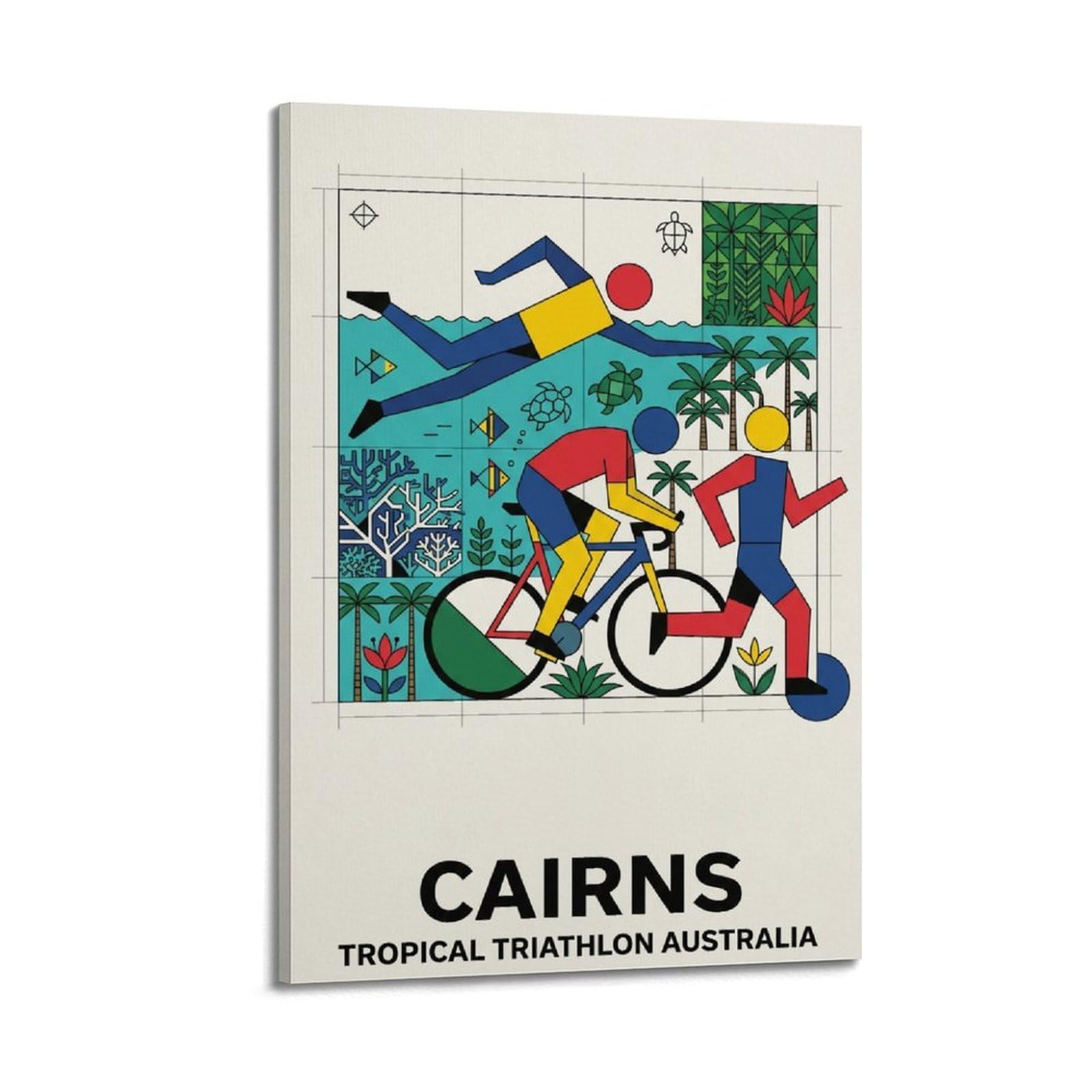 XKUGA Bauhaus-Style Cairns Australia Triathlon Sport Travel Poster Modern Decorative Canvas Prints - Ideal Wall Art for Family, Man Cave, Game Room, Boys & Girls Bedroom 20x30inch(50x75cm)