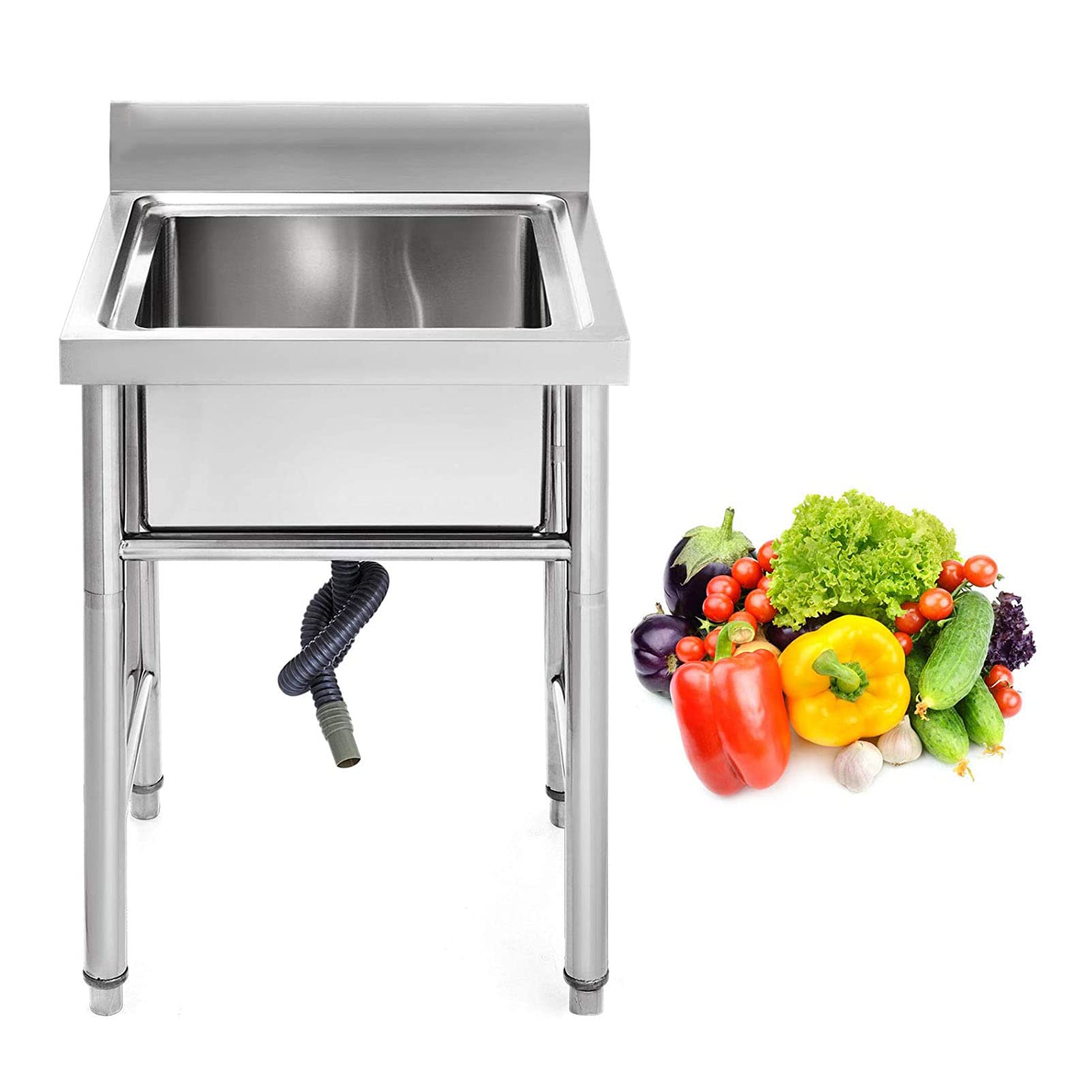 ZQFHSX Stainless Steel Prep & Utility Sink, Hand Washing Sink with Back Splash, Compartment Commercial Kitchen