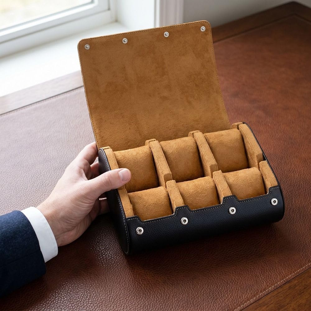 Caja organizadora de relojes de estilo clásico con 6 compartimentos