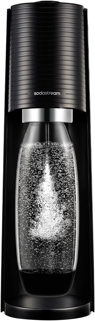 Terra Sparkling Water Maker Machine, with 1 Litre Reusable BPA-Free Water Bottle for Carbonating & 60 Litre Quick Connect CO2 Gas Cylinder – Black