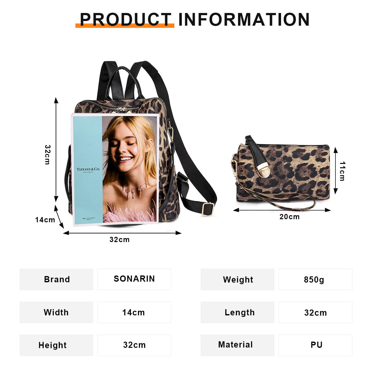 SONARIN Moda Borsa Zaino Donna,Impermeabile PU Zainetti con Pochette Antifurto Zaino Casual Borsa Scuola Zaino da Viaggio Borsa Mano Borsa Tracolla Convertibile(Leopardo Marrone)