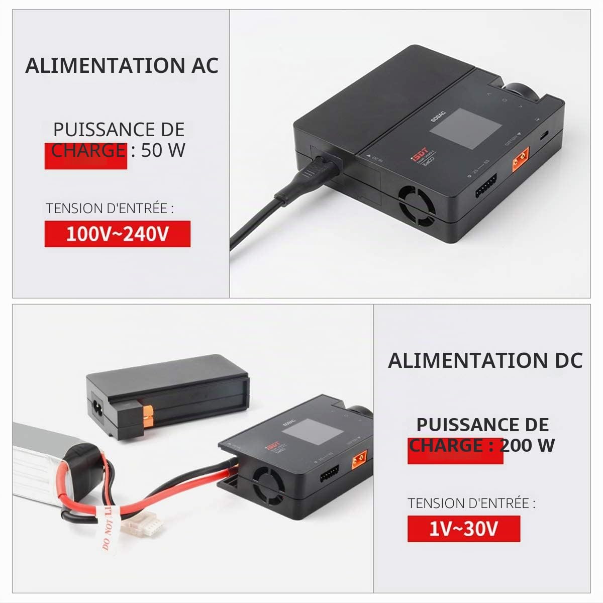 ISDT 608AC Lipo Batterie Balance Chargeur Déchargeur AC 60W DC 200W pour modèles RC 1-6S Li-ION Life NiCd NiMH LiHV PB Écran LCD numérique (EU Plug)