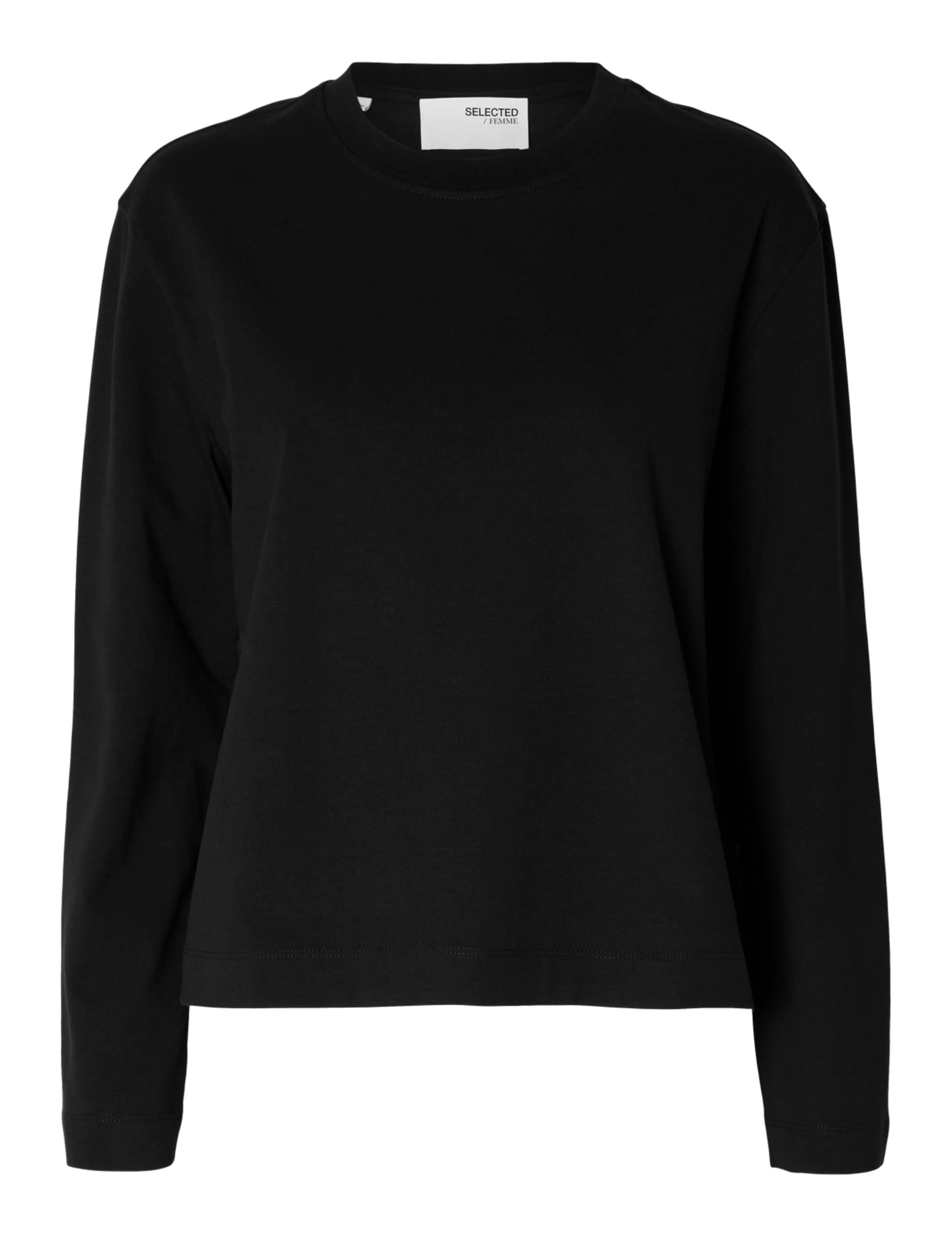 SELECTED FEMME Women's Slfessential LS Boxy Tee Noos Long-Sleeved Shirt, Black, S