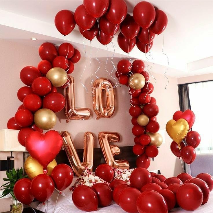 Miniatura 4 de Juego de globos rojos y dorados con confeti dorado, globos metálicos para bodas, despedidas de soltera, baby shower