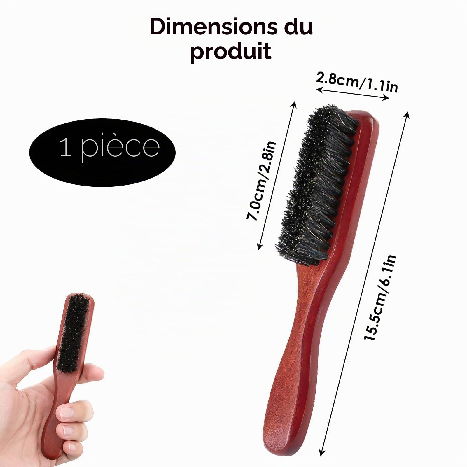 Brosse à cheveux et brosse à barbe en sanglier avec poils 100 % sanglier pour homme - Kit de soin de la barbe pour homme - Poils naturels pour cheveux fins et fins - Manche en bois de poire