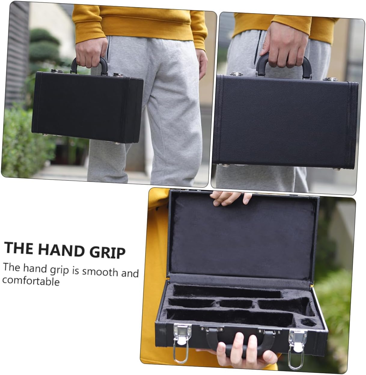 Padded Leather Clarinet Case Hard Shell Carrying Box with Protective Lining and Bottom Nails Dust Resistant Storage for Woodwind Instruments