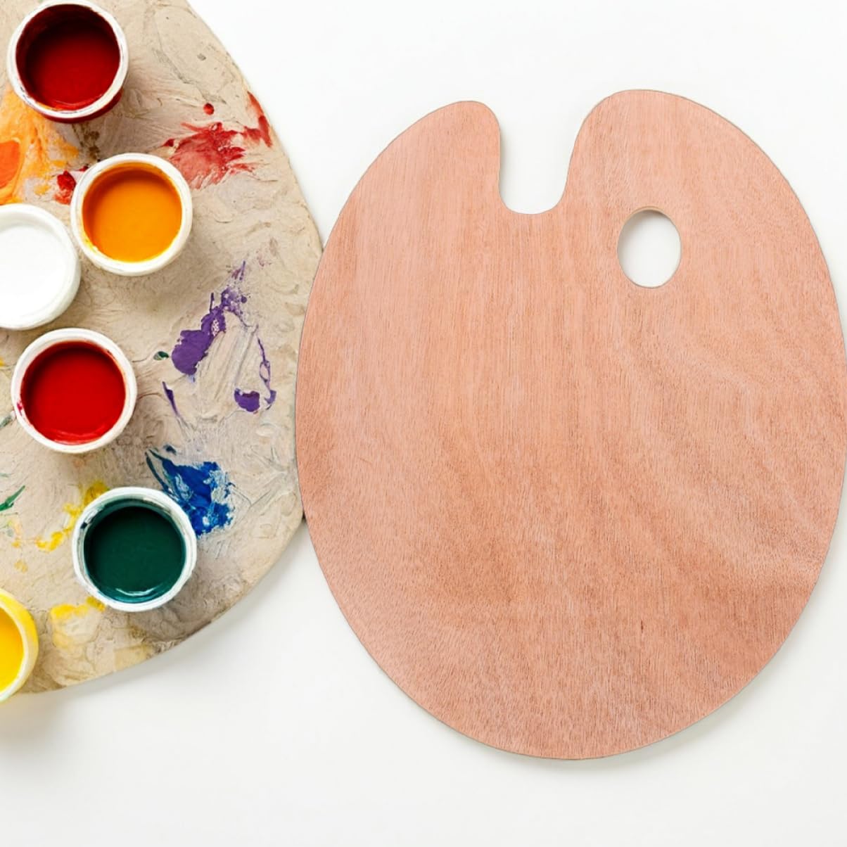 2 Stück Ovale Holz Mischpalette für Ölfarben und Gouache mit Daumenloch Ergonomisch für Farbmischung und Kunstprojekte