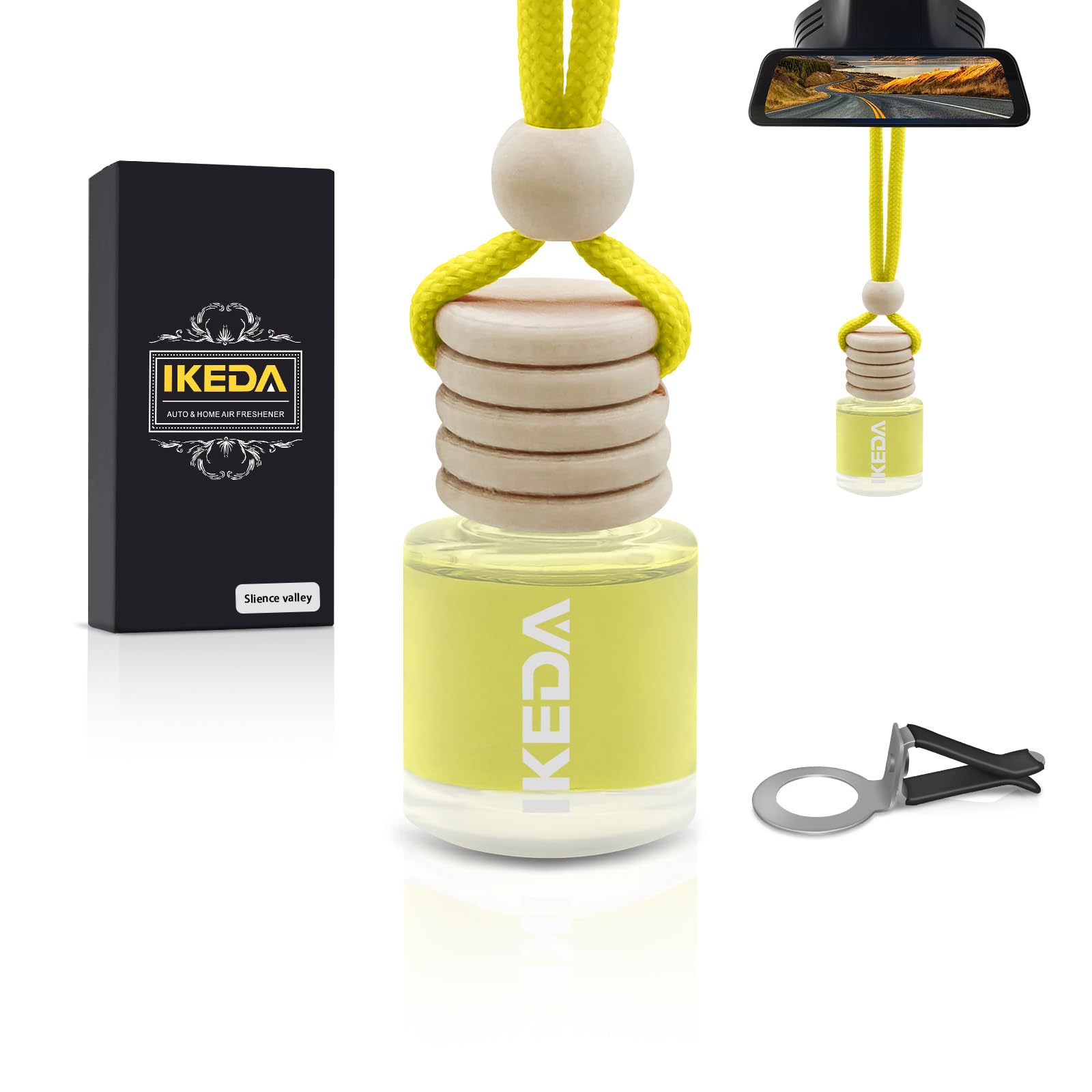 Ikeda Autoduft Hängend Nachfüllbar, 45+ Tage Langanhaltend, Lufterfrischer mit Clip & Naturöl (Kaffee, Orange, Vanille), Für Auto & Zuhause, perfekt für Auto und Zuhause,Stilles Tal,10 ml / 1 Stück