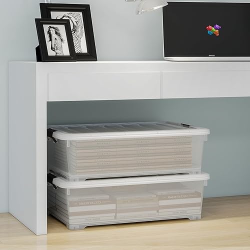 Miniatura 5 de Contenedor de almacenamiento transparente de 26 cuartos de galón, caja de almacenamiento de plástico debajo de la cama, contenedor de almacenamiento