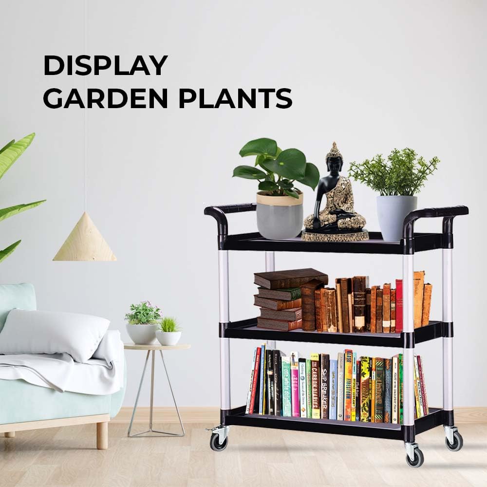 Carrello di servizio multiuso con serratura a ruota, carrello portatile a 3 ripiani con doppia maniglia laterale, carrello multifunzione per ristorazione, ristorante, ufficio, garage