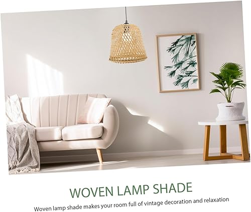 Miniatura 4 de DOITOOL 2 piezas de bambú mini decoración boho pantalla lámpara colgante bambú pantalla lámpara hecha a mano bombillas bambú tejido techo natural