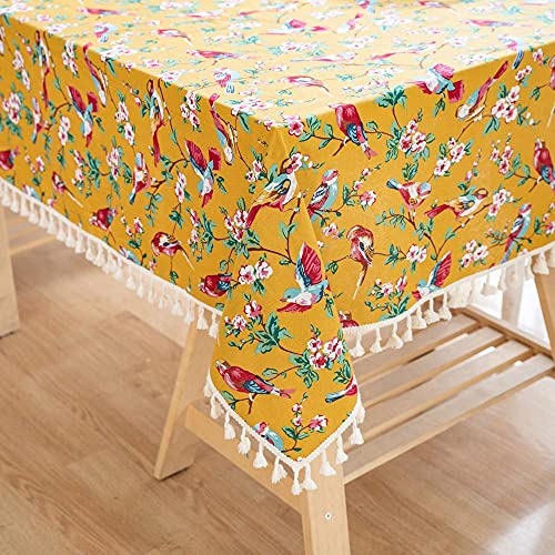 Nappe à pompons 140x300 fleur oiseau pour table de restaurant et buffet ethnique