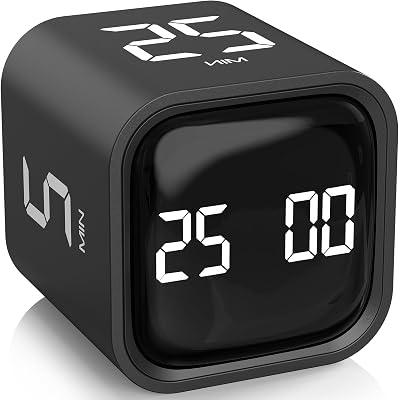Rotating Pomodoro Timer 5, 25, 10 50 Minutes Preset, Desk Productivity Flip Timer, ADHD Tool Cube Countdown Stopwatch, Vibration/High/Low Volume/Custom Modes, for Work, Study, Back to School, Kitchen