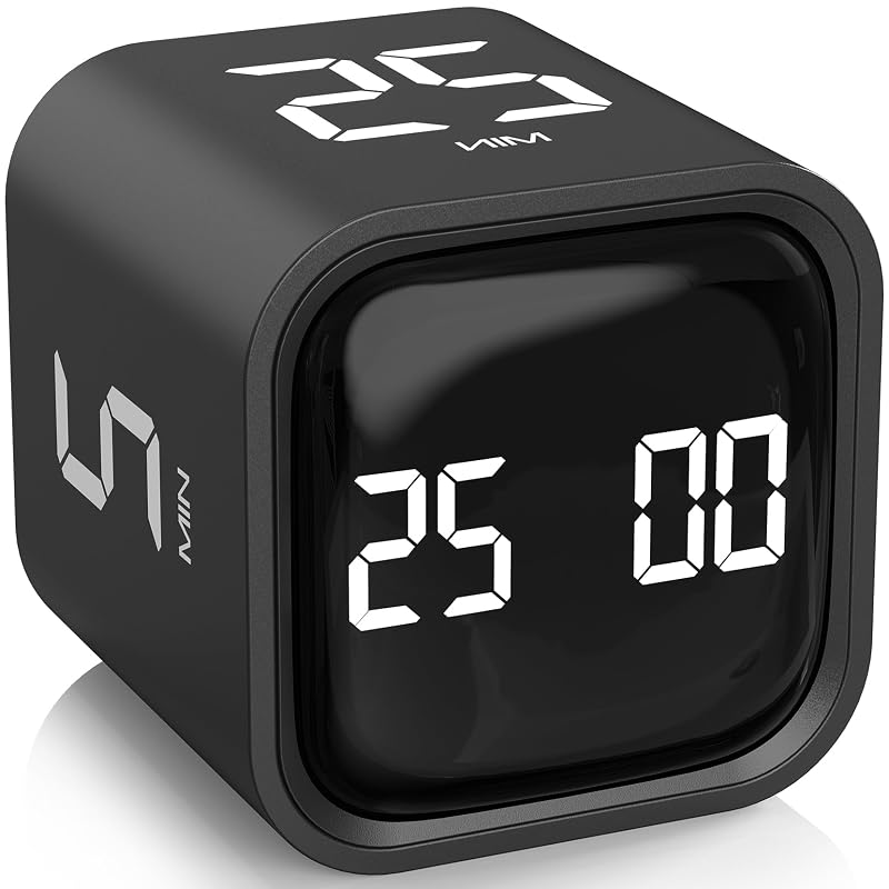 Rotating Productivity Timer 5/25/10/50, Desk Flip Timer, ADHD Tool Black 1