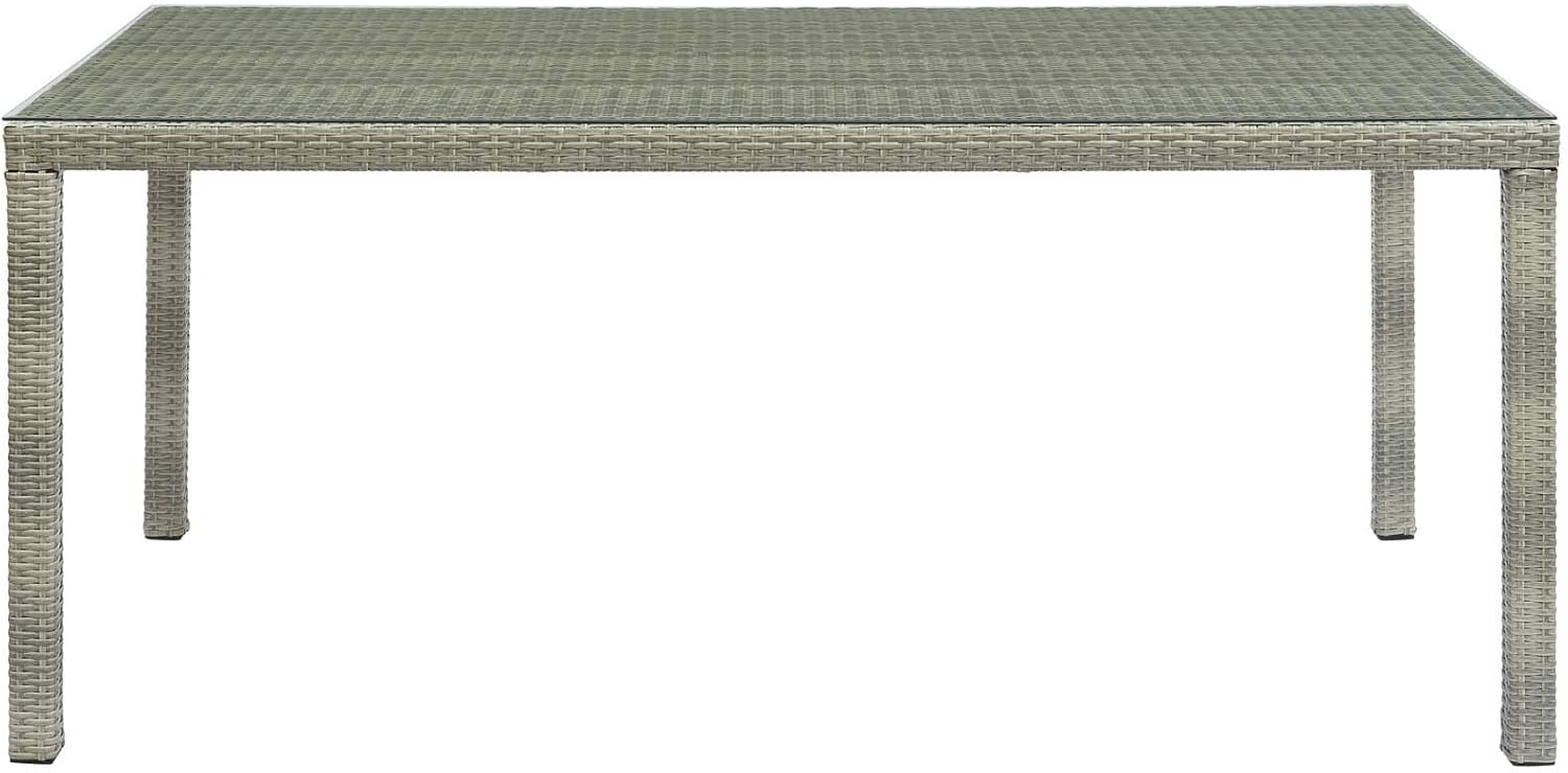 Modway Conduit Wicker Rattan Glass Outdoor Patio 47" Square Dining Table in Brown