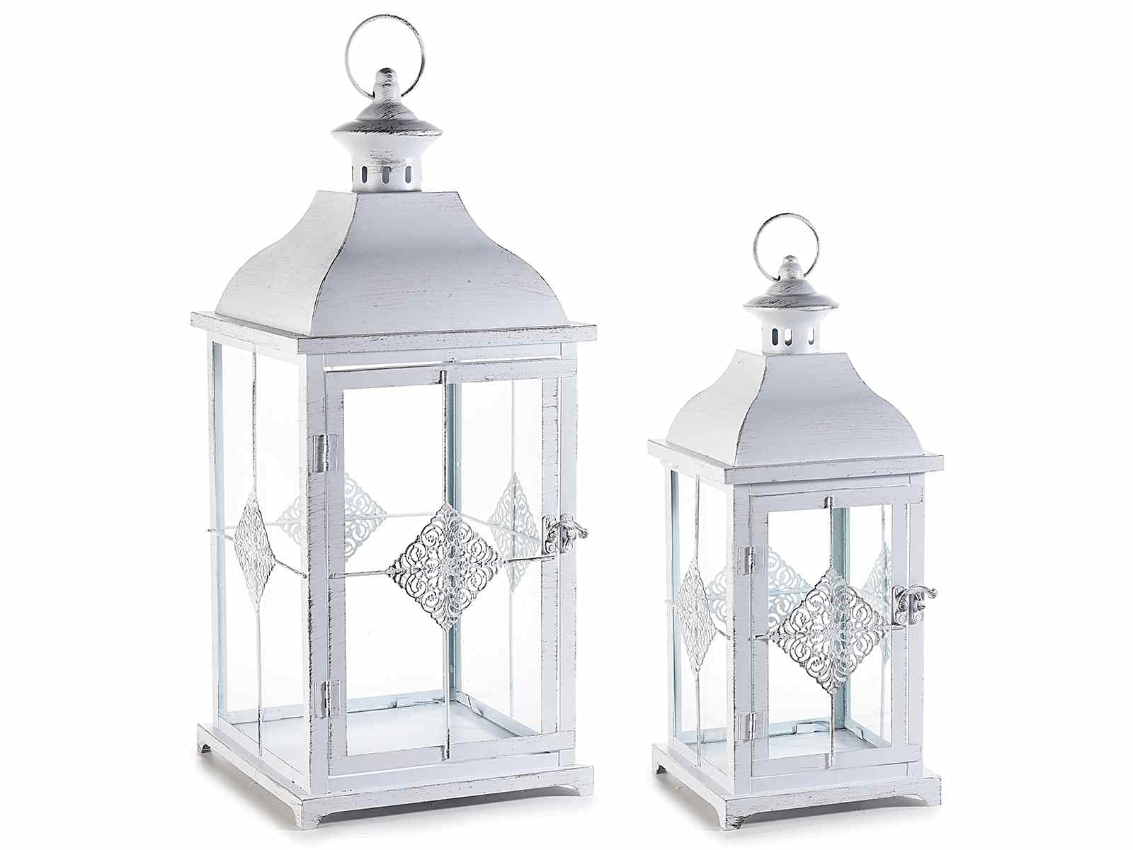 Laternen Kerzenhalter und Teelichter Shabby Chic Farbe antikweiß 2er Set