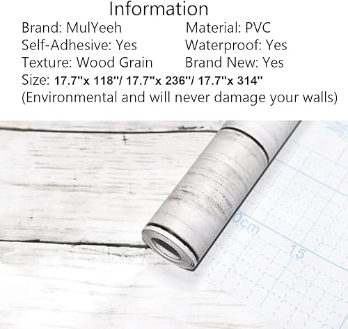 Miniatura 2 de MulYeeh Papel tapiz autoadhesivo de 17.7 x 236 pulgadas, papel tapiz de madera sintética con tablones de madera, extraíble, autoadhesivo, vintage,