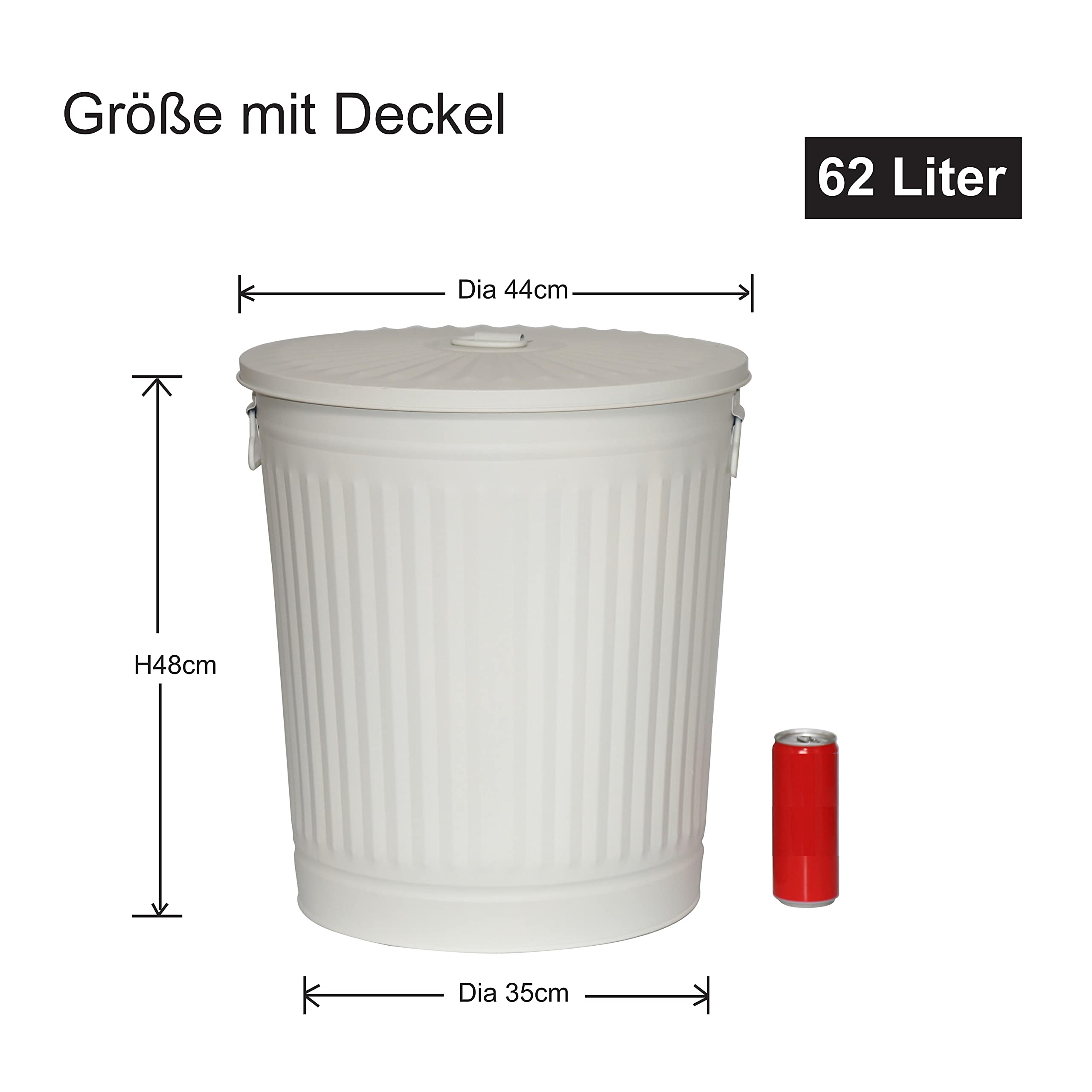 2er-Set Retrodesign Mülleimer mit Griffen und Deckel + 30 Müllbeutel | Cremeweiß | 62L