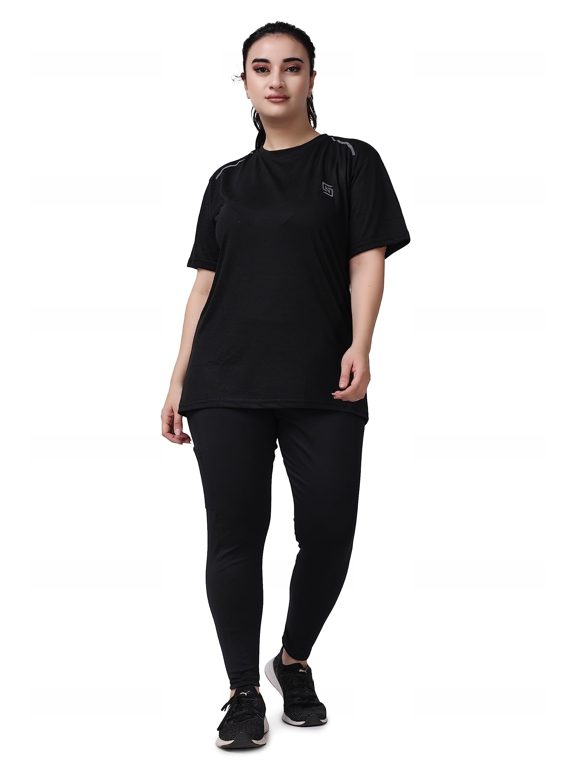 Sweat Wicking Reflector T-shirt & High Waist Legging 2 Piece Tracksuit