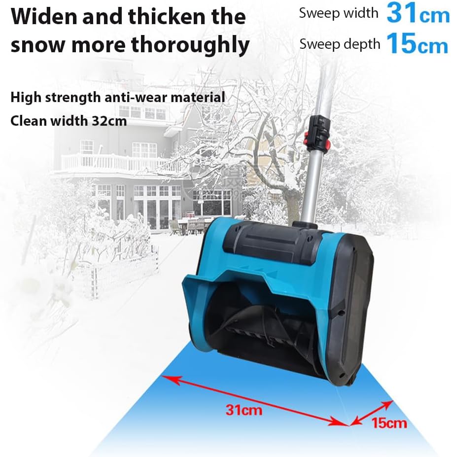 Cordless Snow Shovel, 12Inch Clearing Width 1000W Motor 3000mAh Battery Powered Electric Snow Blower Removal with 26FT Throw Distance for Patio, Deck, Yard Driveway