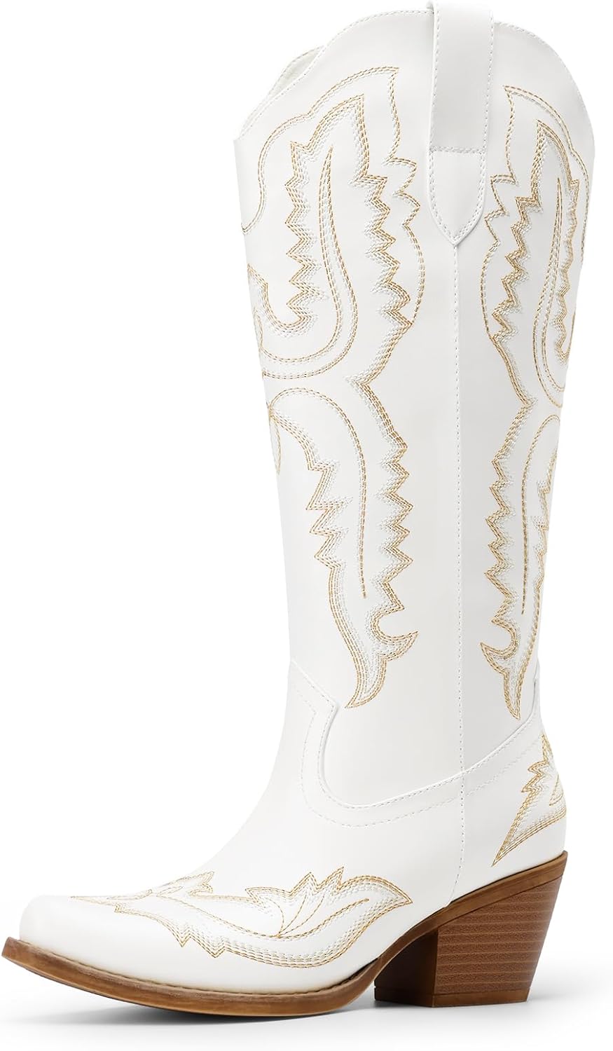 DREAM PAIRS Cowboy Knee High Boots for Women Western Retro Embroidered Cowgirl Boots Fashion Narrow Square Toe Comfortable Side Zipper Tall Boots for Ladies