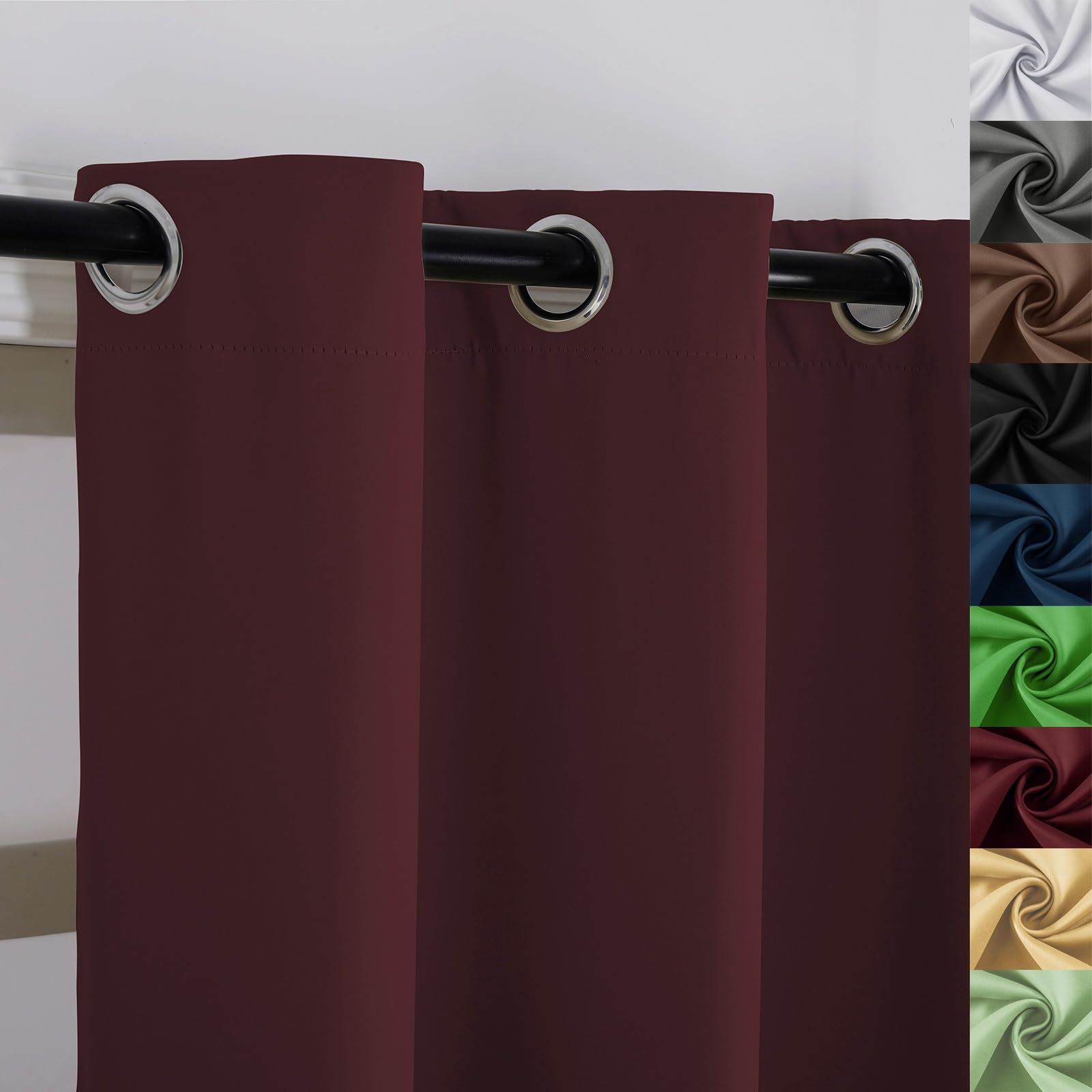 Verdunklungsvorhänge 2Er Set 170 x 130 cm Sonnenschutz Schalldämmung, Vorhang Blickdicht mit Ösen, mit Raffhalter für Wohnzimmer Kinderzimmer, Weinrot