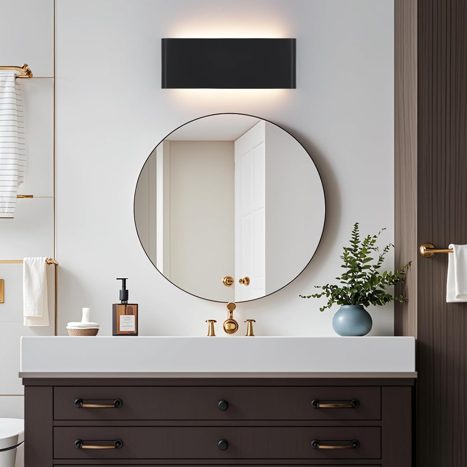 5 CCT (3000K-6500K) Adjustable Dimmable Wall Lamp 24W Modern Black LED vanity light Up and Down Wall Lighting 21.6 Inch Indoor Wall Sconce for Bedroom Staircase Hallway Dressing Table 2 Pack