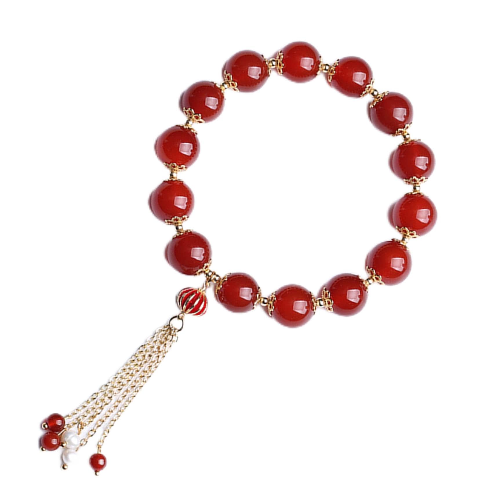 Nzpost Women's Red Crystal Bracelet,Agate Bracelet,Lantern Lucky Charm Bracelet For Wealth Prosperity Amulet P