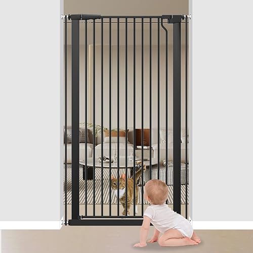 Puerta para gatos extra alta de 51.18 pulgadas, puerta ajustable para mascotas para puertas y escaleras de 29.5 a 32.6 pulgadas de ancho, puerta de