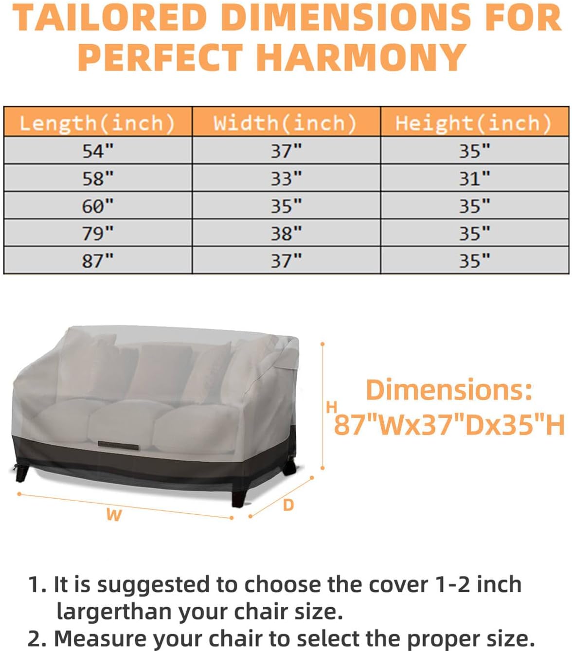 Shield Your Set With 600D Garden Furniture Covers, Keep Seating Fresh With Patio Furniture Covers Waterproof, Protect In Style Using Durable outdoor sofa cover, Size 87"Wx37"Dx35"H