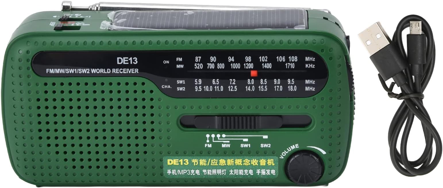 ciciglow Portable Shortwave Radio,Hand Crank Portable Battery Operated FM/MW/SW Emergency Radio with Camping Flashlight, Phone Charger, SOS Alarm for Outdoor Travel Home Survival Kit