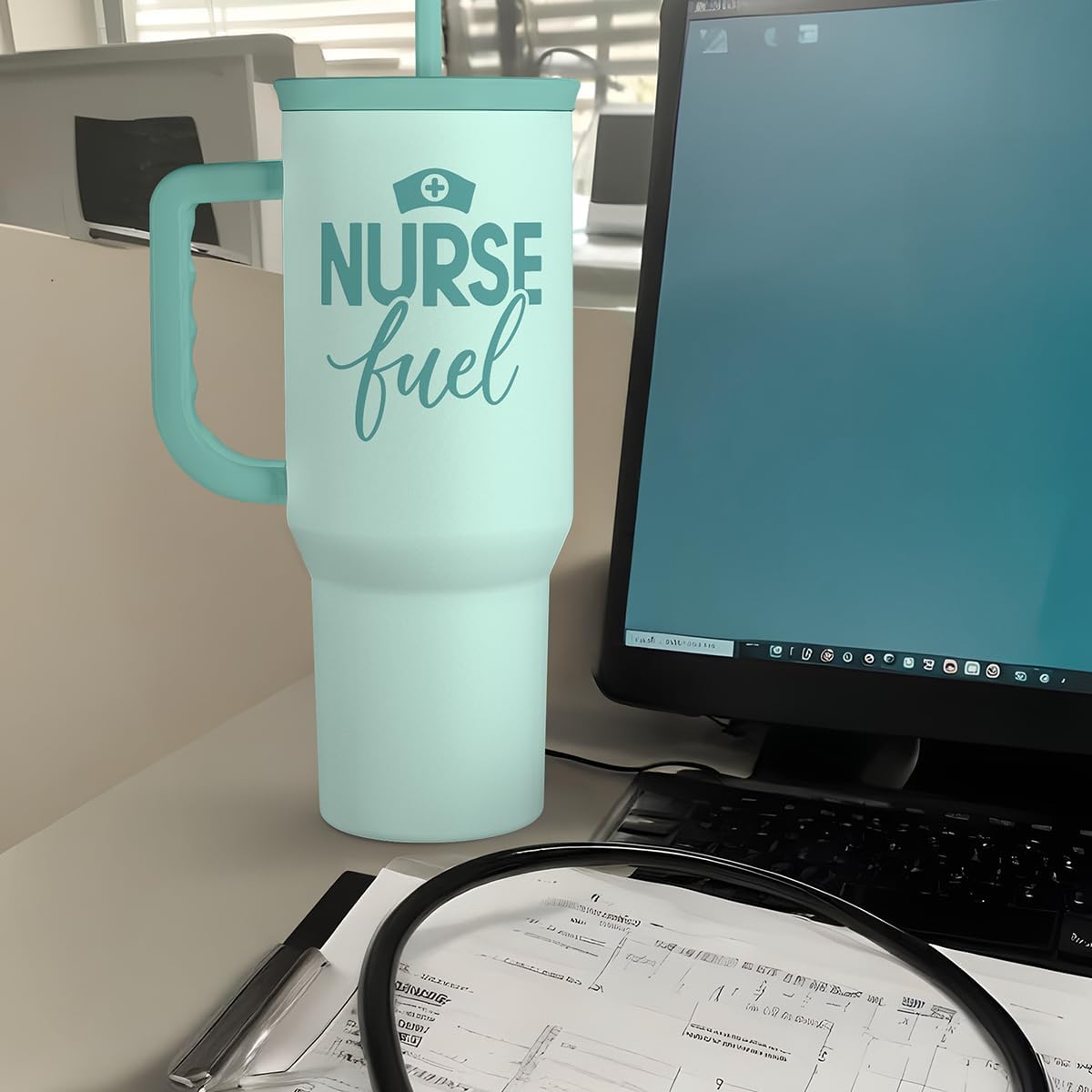 SANDJEST Nurse Gift Tumbler 40oz with Handle and Straw – Nurse Fuel Insulated Stainless Steel Travel Coffee Mug for Nursing Friend Student - Gifts for Appreciation, Birthday, Christmas - Image 8