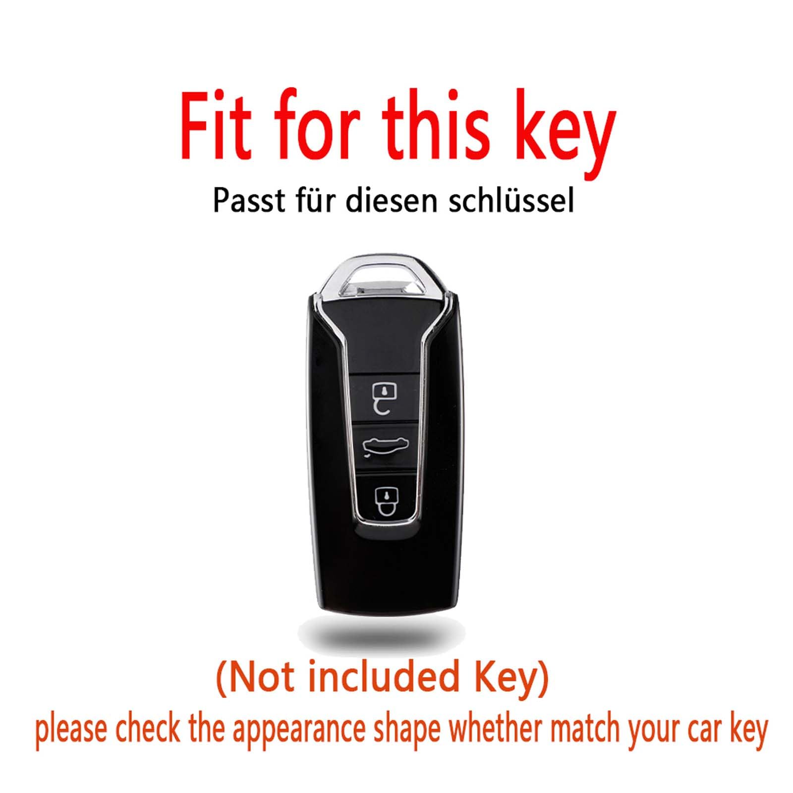 HIBEYO Car Key Case Fits VW Touareg 2018-2023, 3-Button C, Leather & Zinc Alloy, Signal Preservation Design, 10m Range - Image 2