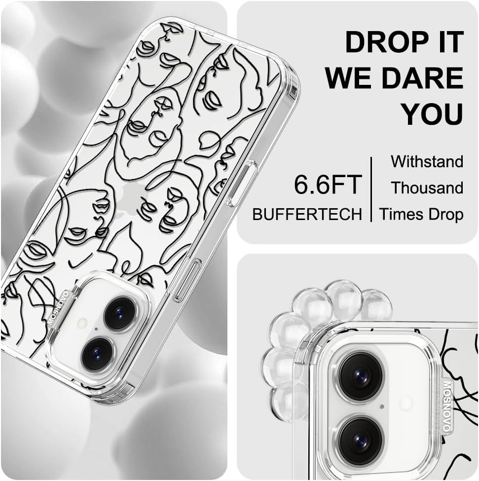 MOSNOVO for iPhone 17 Case | Military Grade 6.6ft Drop Tested | Camera Control | Clear with Abstract Face Line Art Design - Image 5