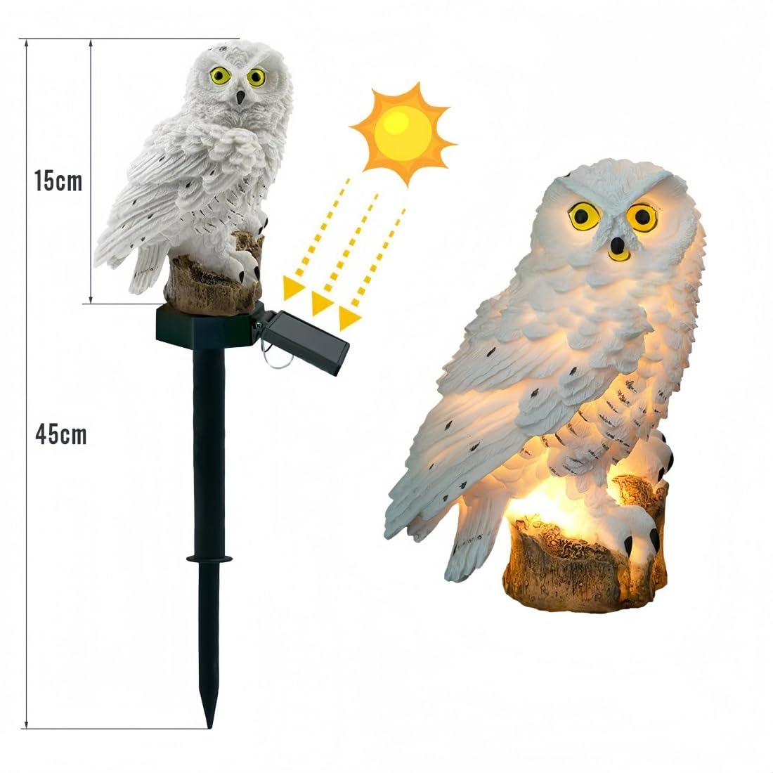 Hermhoffer Luma Eule Solar Gartenlampe Beweglich LED Laterne Outdoor Weiß+Braun