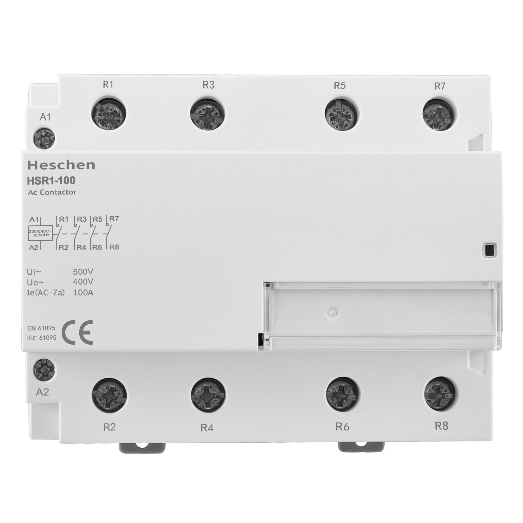 Heschen Contacteur CA domestique, HSR1-100, Ie 100A, 4 pôles, quatre normalement fermés, tension de bobine AC 220V, montage sur rail DIN 35mm