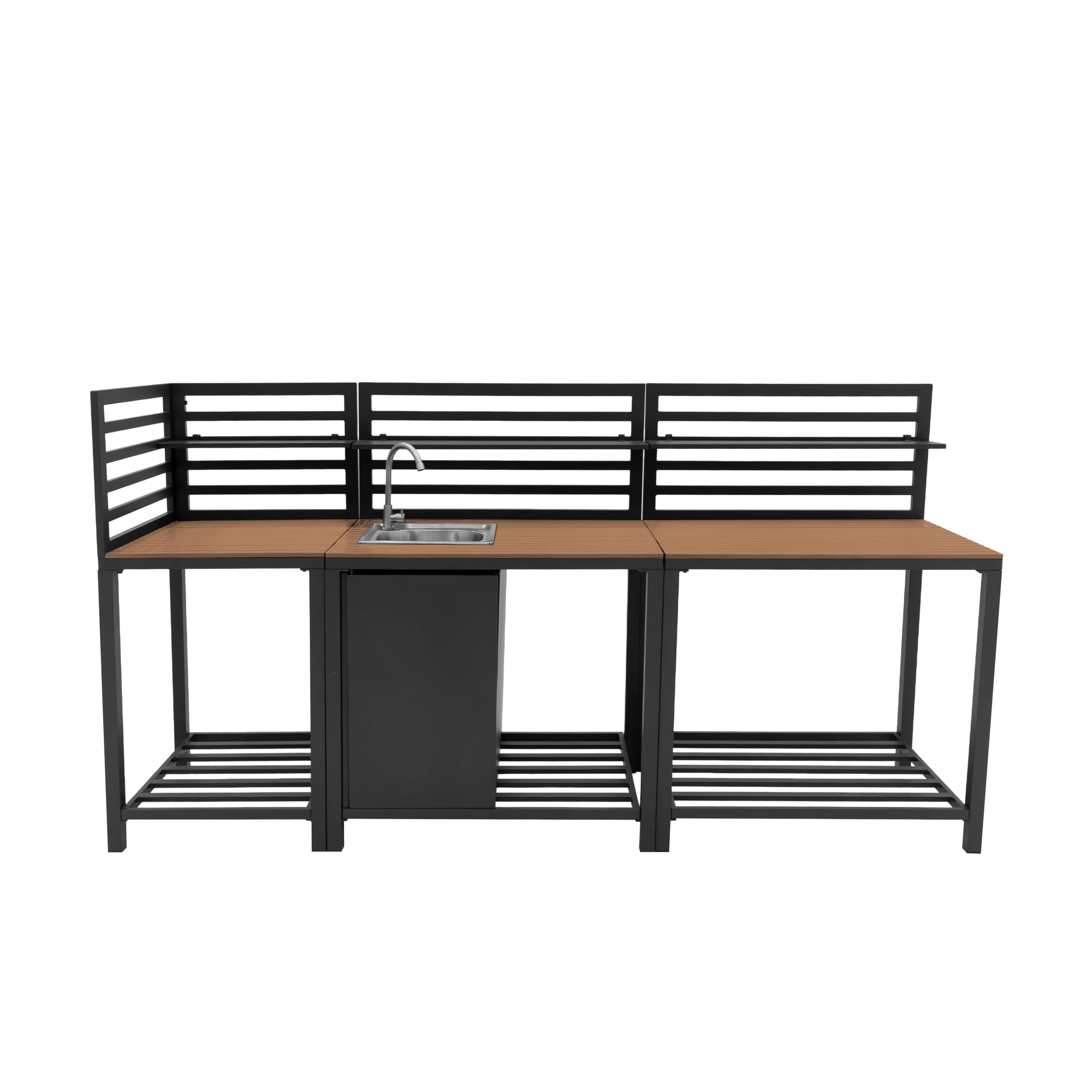 Monster Shop Cucina da Esterno 3 Pezzi Modulare con Lavello e Tavolo Configurazione Angolare o Lineare Alluminio Grigio Antracite Lavello in Acciaio Rubinetto Acqua Fredda Ripiani Regolabili
