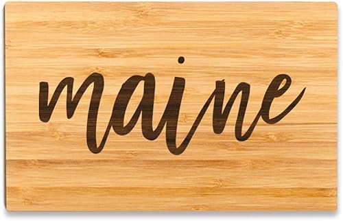 Andaz Press Maine State - Tabla de cortar de madera de bambú, 9.5 x 6 pulgadas, caligrafía, paquete de 1, pequeña tabla de cortar grabada para