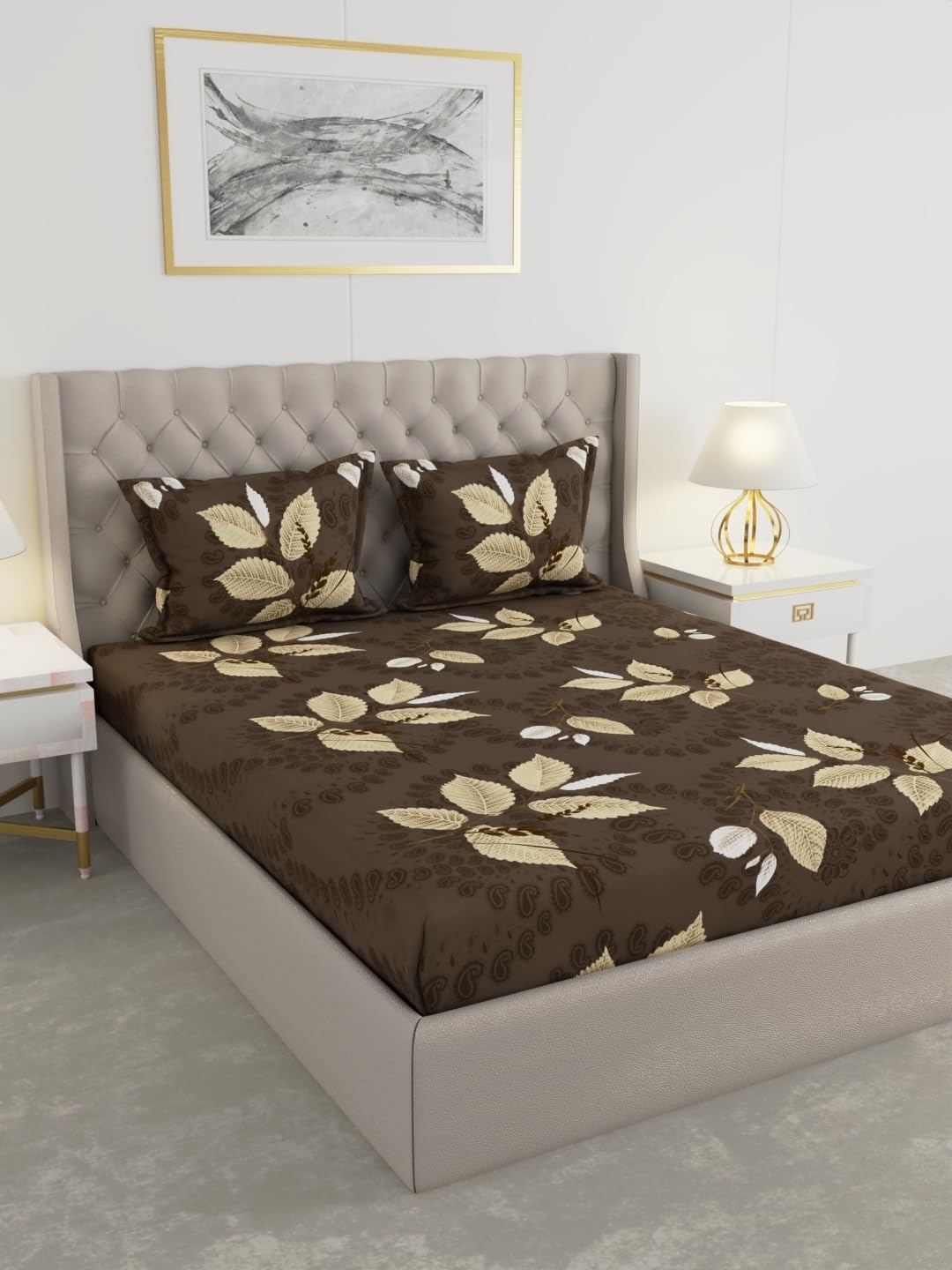 Raymond Home 100 GSM Insignia 100% Polyester Floral Double Bedsheet (2.25 Mx2.50 M) with 2 Pillow Covers(46 CM x 69 CM) - Brown & Gold-image-35