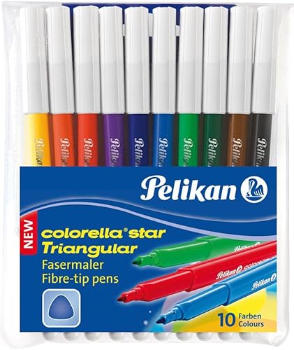 Pelikan Colorella Star - Bolígrafos triangulares con punta de fibra (10 unidades), colores surtidos