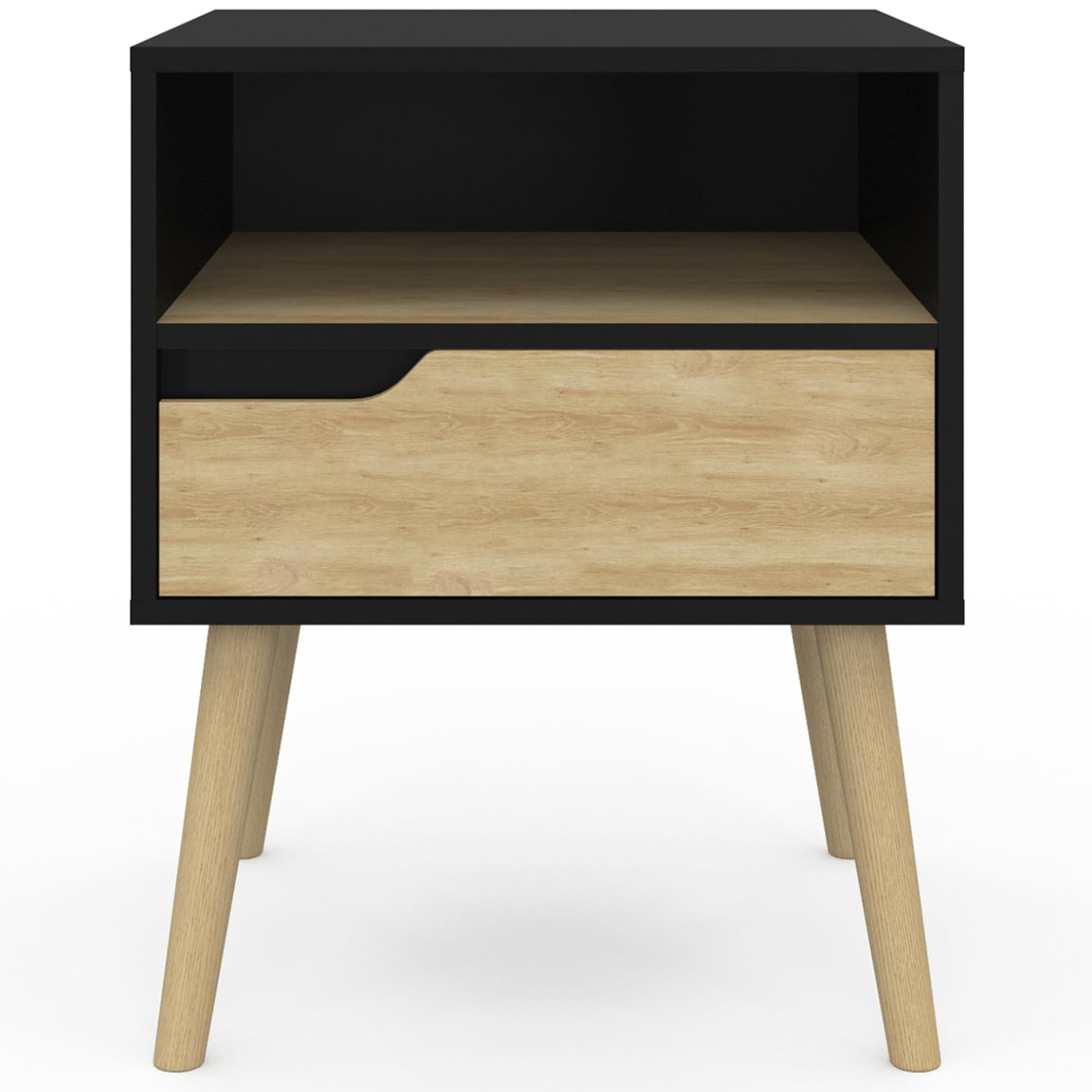 IDMarket - Lot de 2 Tables de Chevet Helsinki scandinaves Noir et Bois