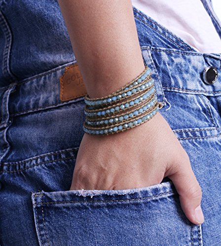Image of C.QUAN CHI Natural Crystal Bead Bracelet Leather Wrap Bracelet 5 Wrap Stackable Braid Bracelet Bangle Jewelry Birthday Gifts