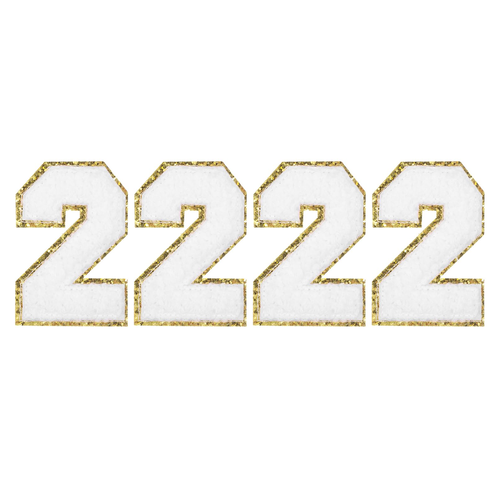 sourcing map 4pcs Glitters Chenille Number Patches 8.4cm / 3.3" Iron-On Embroidery Numbers for Team Uniforms Sports T-Shirts Hats Bags (White, Number 2)
