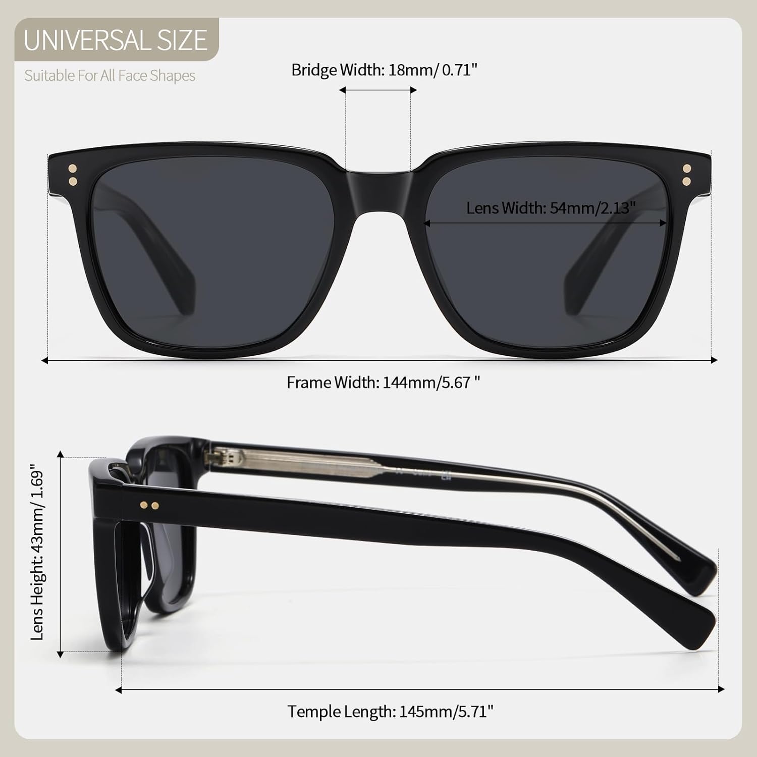 Acetate Polarized Sunglasses Men UV400 Protection Retro Square Classic Shades Driving Fishing Outdoor Thick Glasses