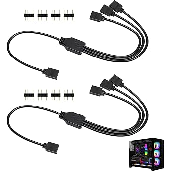 Pack of 2 30 cm ARGB Splitter 1 to 3 RGB Splitter Cable 5V 3-Pin Splitter Cable for CPU Cooler Fan RGB Components Flexible Installation Durable Design Compatible 5V Motherboards